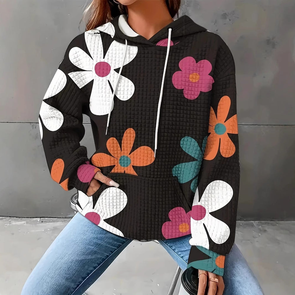 Damen Kapuzenpullover mit floralem Design und strukturiertem Stoff EB