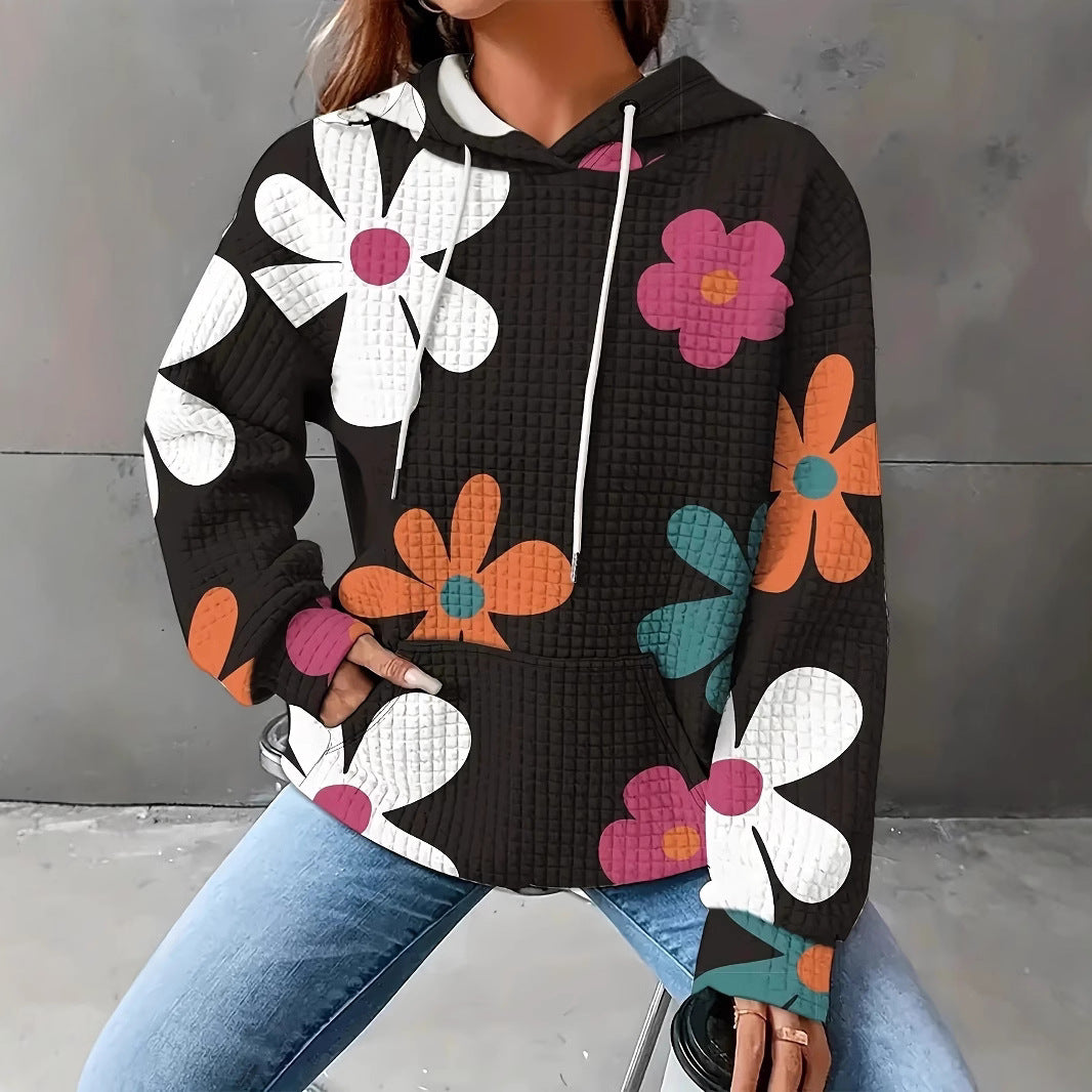 Damen Kapuzenpullover mit floralem Design und strukturiertem Stoff EB