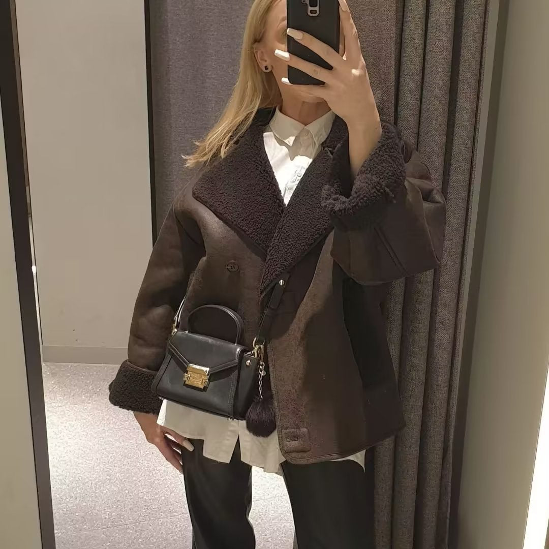 Damen Modische Übergangsjacke mit weichem Fleece-Innenfutter und schickem Revers EB