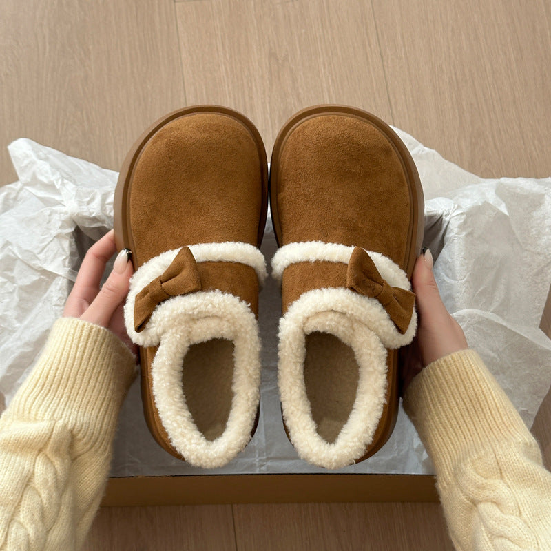 Damen komfortable Clogs mit flauschigem Innenfutter und dekorativer Schleife EB