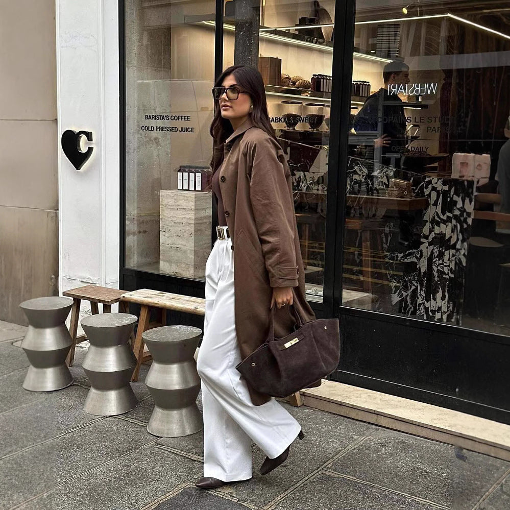 Damen modische Trenchcoatjacke mit lässigem Schnitt und Gürtel EB