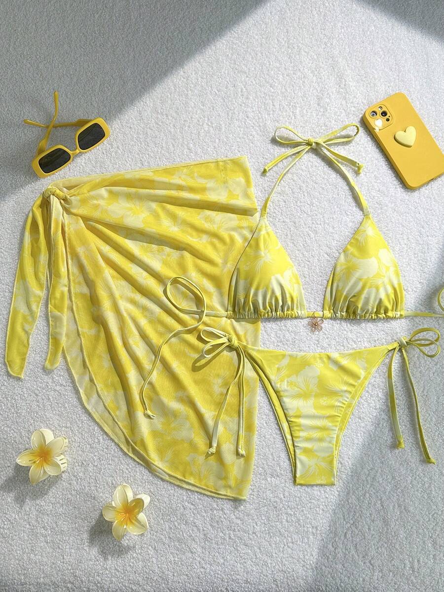 Damen Triangel-Bikini-Set mit verstellbaren Trägern und Wickeltuch EB