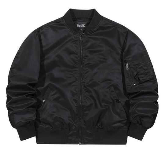 Men's  matte-shell insulated bomber jacket with reinforced sleeve zip pocket and snap-flap hand pockets EB