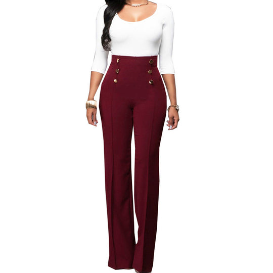 Damen Elegante High-Waist Hose mit dekorativen Knöpfen EB