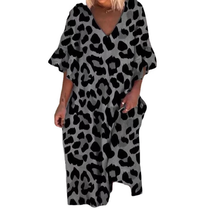 Damen Ärmelloses Kaftan Kleid im Leopardenmuster Heidi-Mode