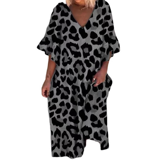 Damen Ärmelloses Kaftan Kleid im Leopardenmuster Heidi-Mode