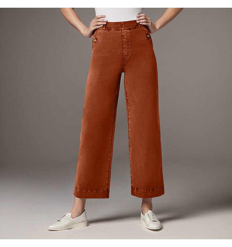 Damen Weite High-Waist Hose mit modischen Knopfdetails EB