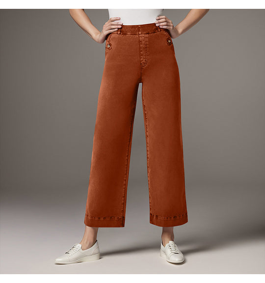 Damen Weite High-Waist Hose mit modischen Knopfdetails EB