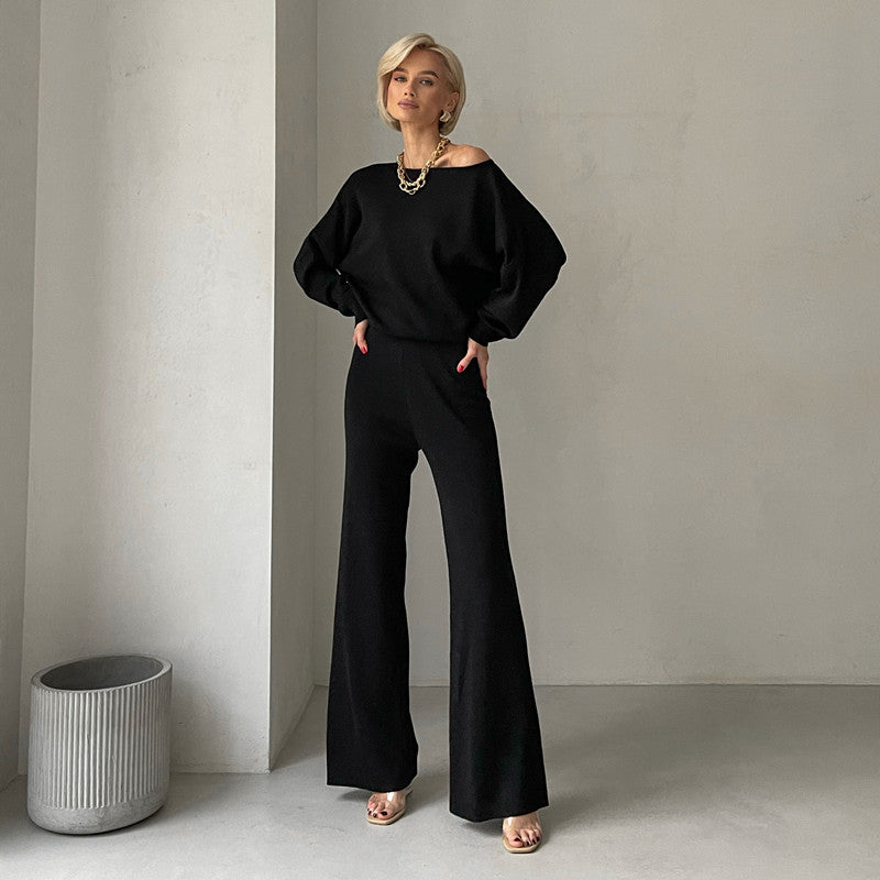 Damen lässiges Strickanzug-Set mit weitem Schnitt und modischen Details EB