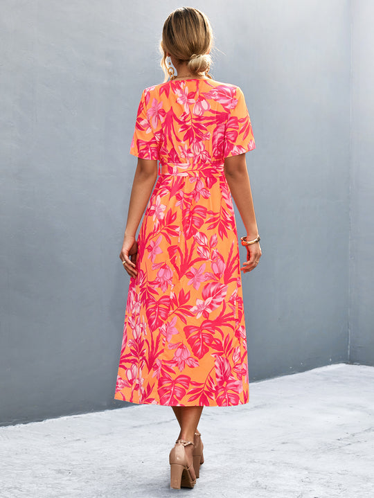 Damen Wickelmaxikleid mit floralem Muster und eleganter Schärpe EB