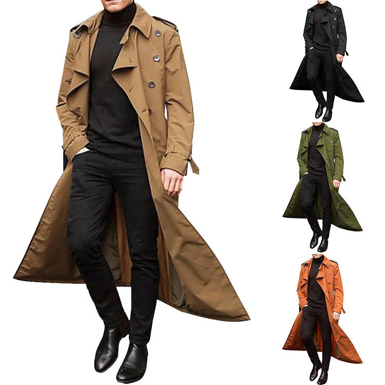 Herren eleganter Trenchcoat mit tiefem Revers und verdeckten Knöpfen EB