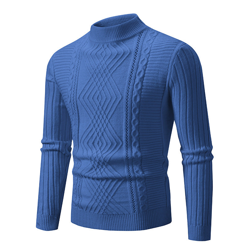 Herren eleganter Strickpullover mit modernem Zopfdesign und hohem Kragen EB