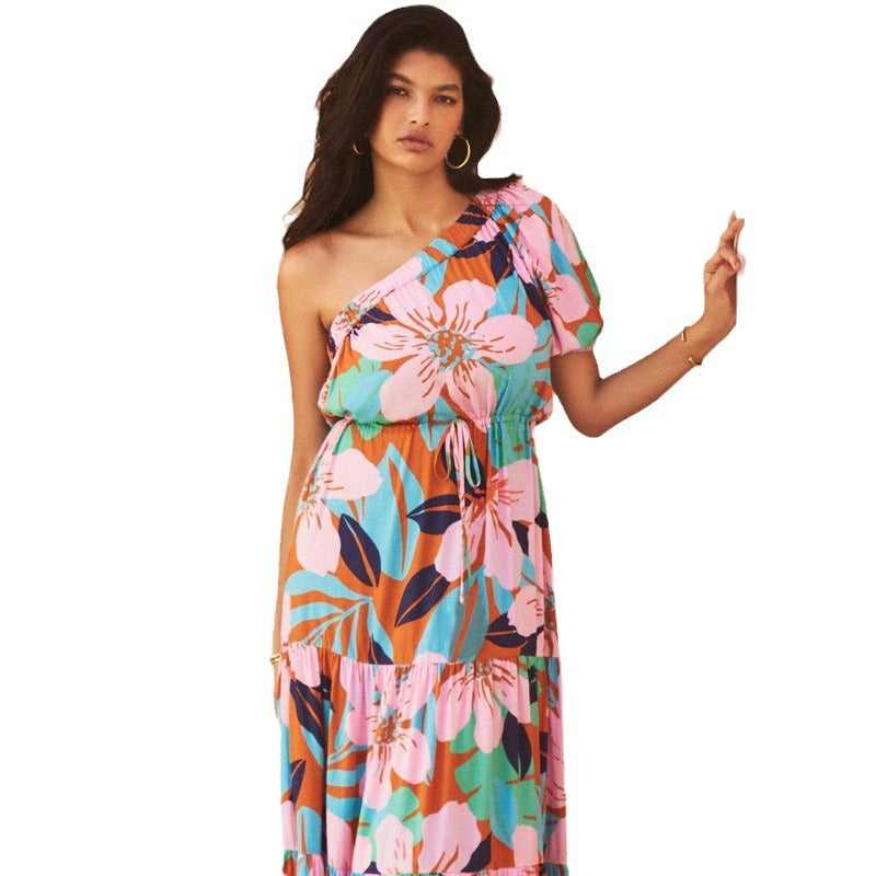 Damen Maxikleid mit raffiniertem One-Shoulder-Design und voluminösem Saum EB