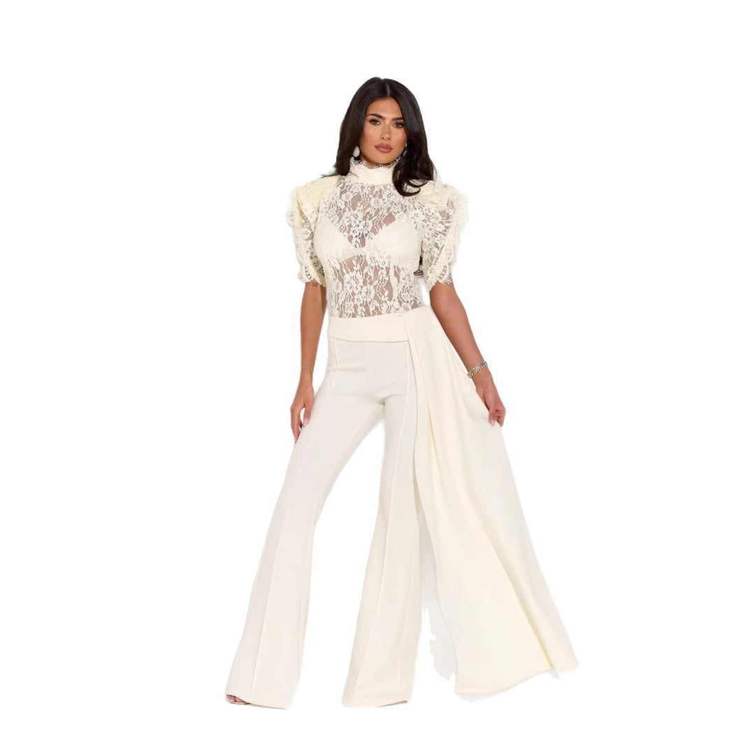 Damen Elegante Flared-Hose mit seitlichem Drapierungseffekt EB