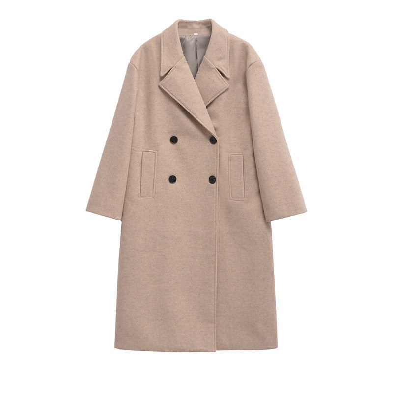 Damen Eleganter Übergrößen Doppelreiher-Wollmantel EB