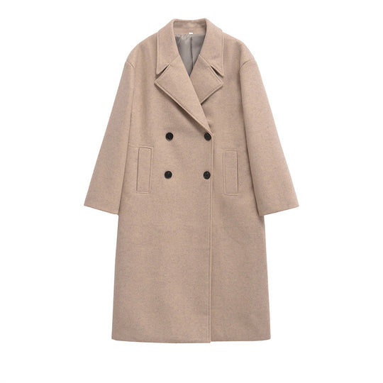 Damen Eleganter Übergrößen Doppelreiher-Wollmantel EB