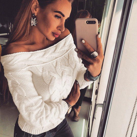 Damen lässiger Strickpullover mit romantischem Zopfmuster EB