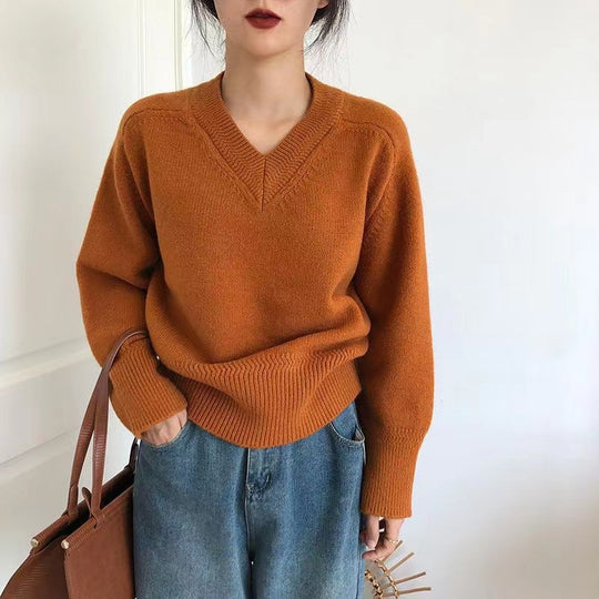Damen V-Ausschnitt Pullover aus weichem Strick EB