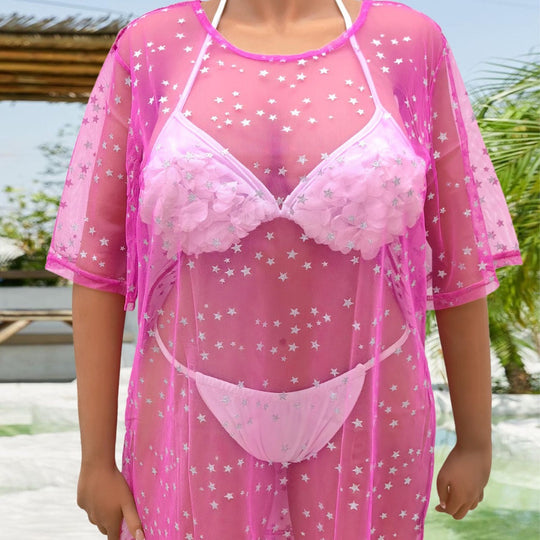 Damen transparenter Strandüberwurf mit funkelnden Sternen EB