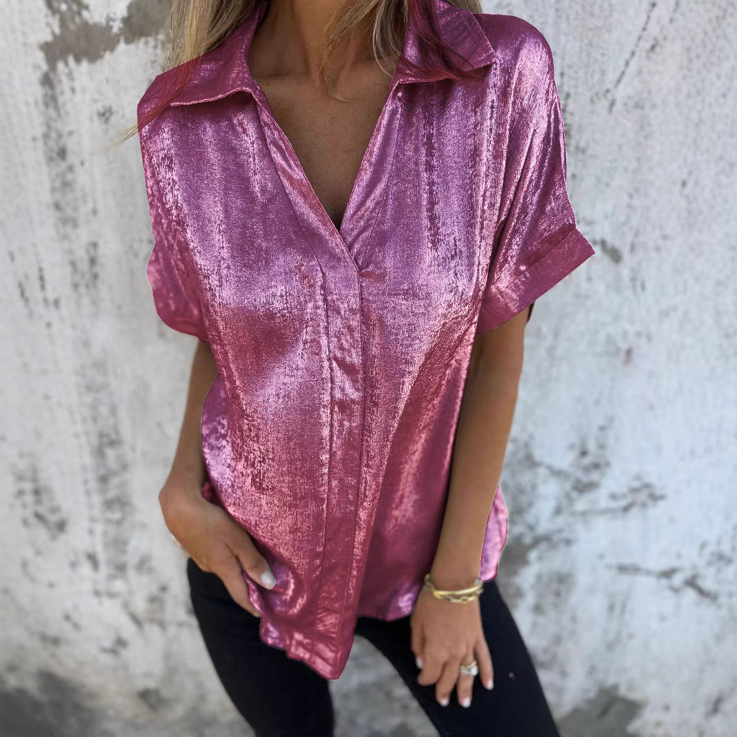 Damen Elegante Satinbluse mit glänzendem Finish und lässigem Schnitt EB