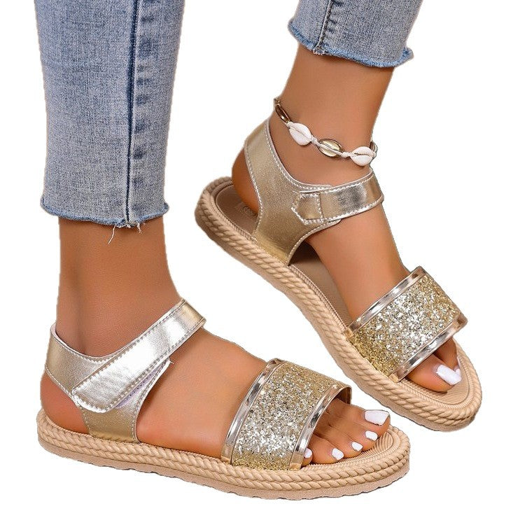 Damen Komfortable Glitzer-Sandalen mit verstellbaren Riemen EB