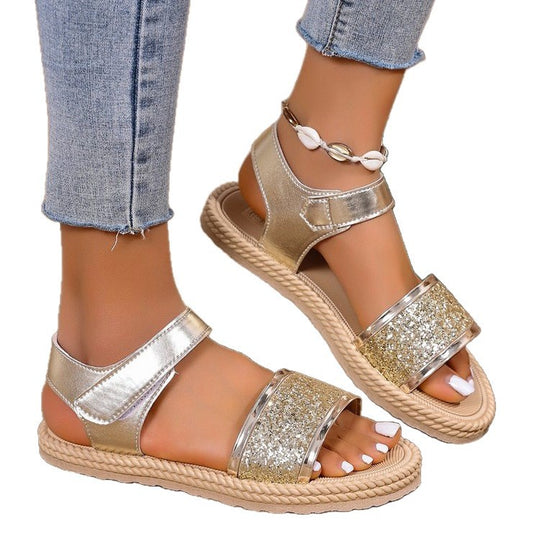 Damen Komfortable Glitzer-Sandalen mit verstellbaren Riemen EB