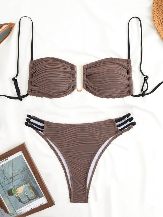 Damen Bandeau-Bikini mit modischem Rüschendesign EB