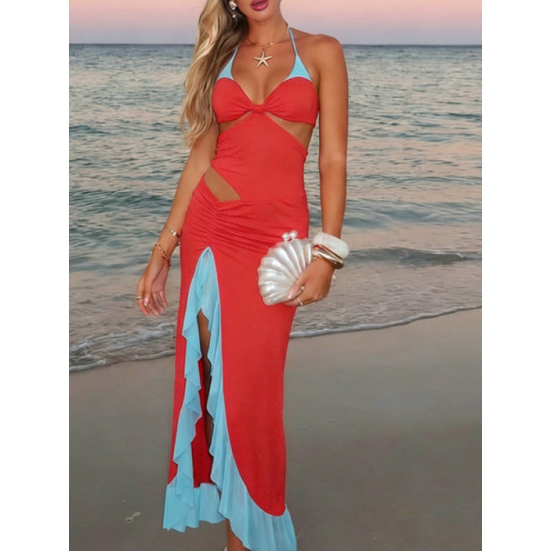 Damen Maxi-Kleid mit raffiniertem Drapierungsdesign und seitlichem Schlitz EB