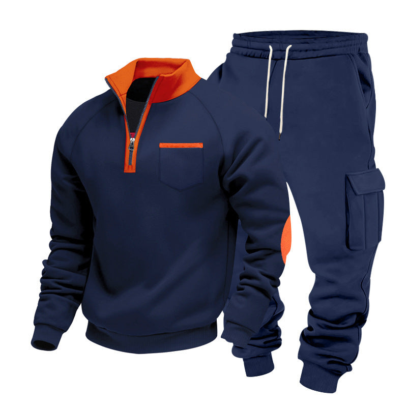 Herren nan Sweatset mit halbem Reißverschluss, Brusttasche und Cargo-Jogger EB