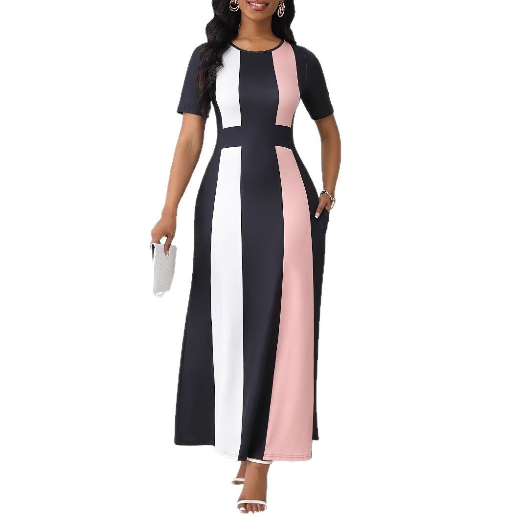 Damen Maxikleid mit modernem Farbblock-Design und praktischen Taschen EB