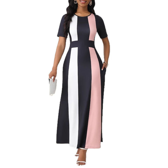 Damen Maxikleid mit modernem Farbblock-Design und praktischen Taschen EB