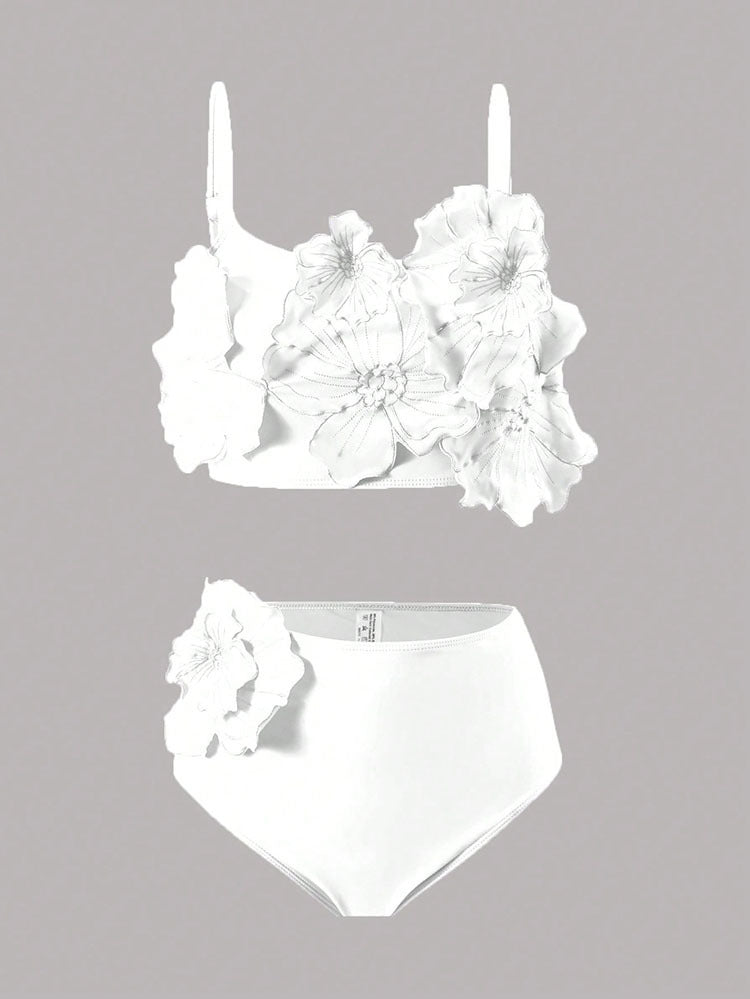 Damen Hoch tailliertes Bikini-Set mit floralem Design EB