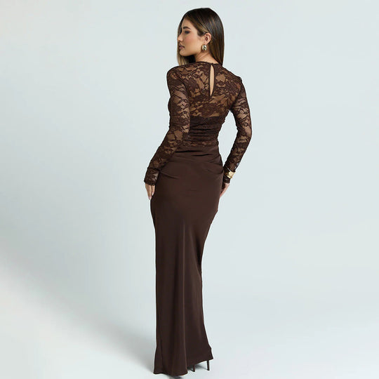 Damen Elegantes Spitzenmaxikleid mit taillierter Silhouette EB