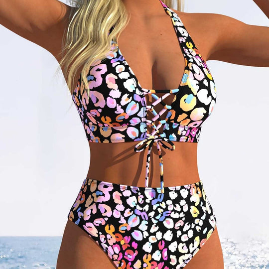 Damen Bikini-Set mit hoch tailliertem Schnitt und verspieltem Schnürdetail EB