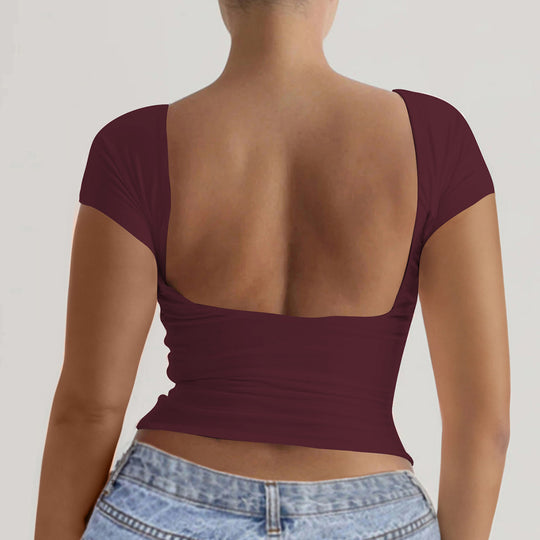 Damen elegantes Off-Shoulder Oberteil mit tiefem Rücken EB