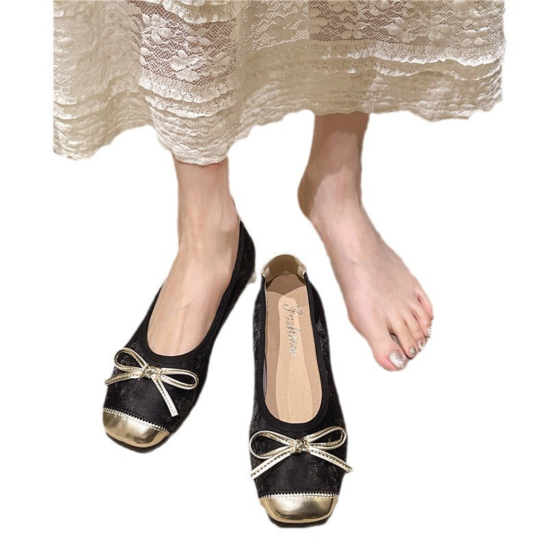 Damen nan Ballerina-Slipper mit quadratischer Zehenpartie, Schleifenapplikation und viskoelastischem Fußbett EB