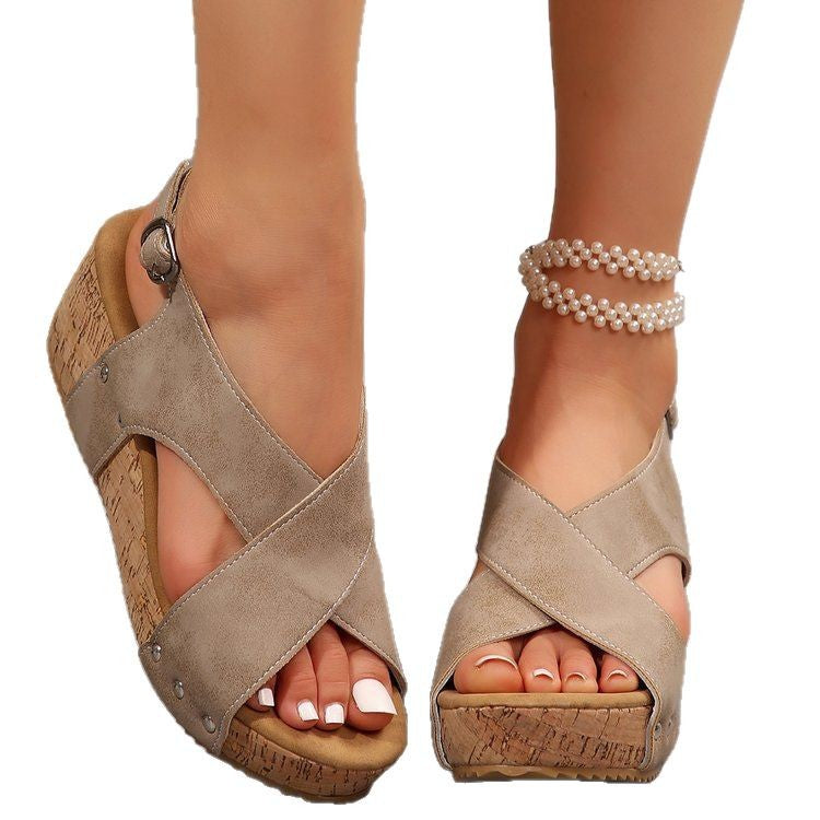 Damen Keil-Sandalen mit verstellbarem Riemen und Korksohle EB