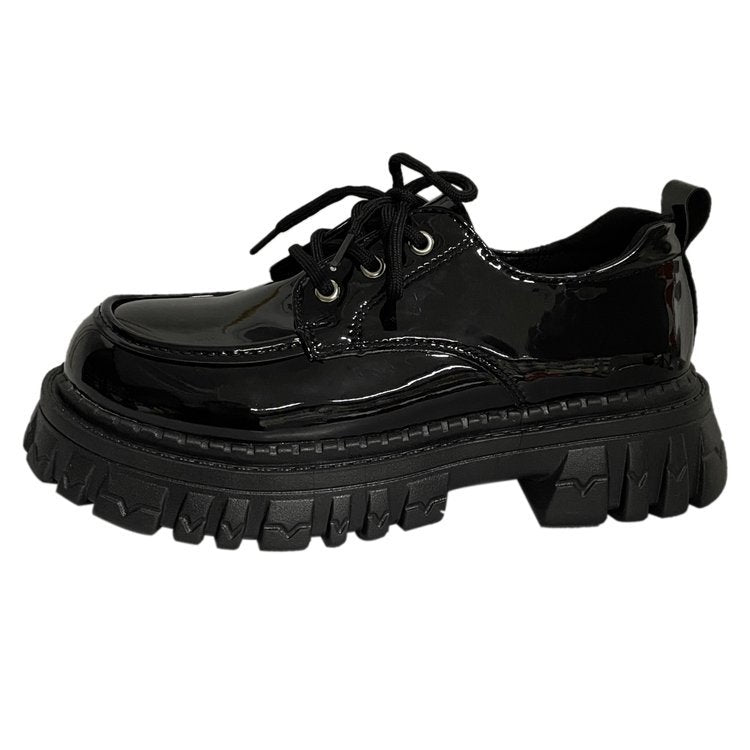 Damen trendige Schnürschuhe mit robuster Gummisohle und glänzender Oberfläche EB