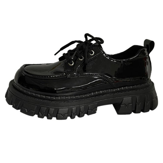 Damen trendige Schnürschuhe mit robuster Gummisohle und glänzender Oberfläche EB