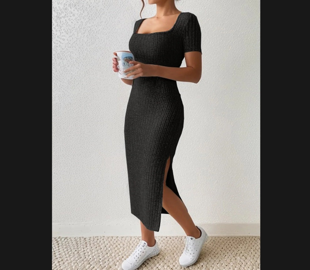 Damen Figurbetontes Maxikleid mit seitlichen Schlitzen und elastischem Material EB