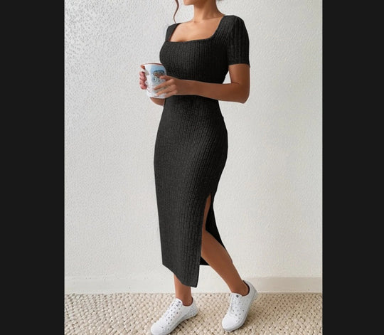 Damen Figurbetontes Maxikleid mit seitlichen Schlitzen und elastischem Material EB
