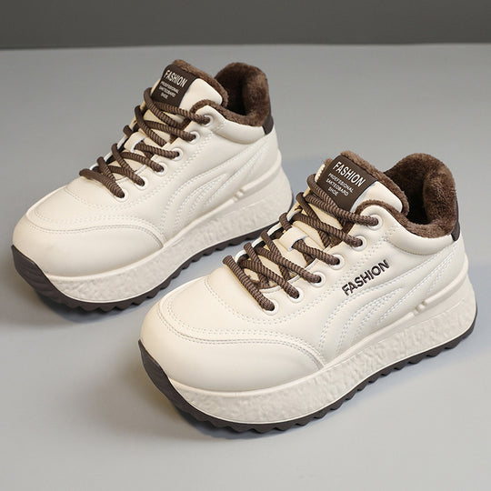 Damen sportliche Plateau Sneakers mit kuscheligem Innenfutter und rutschfester Laufsohle EB