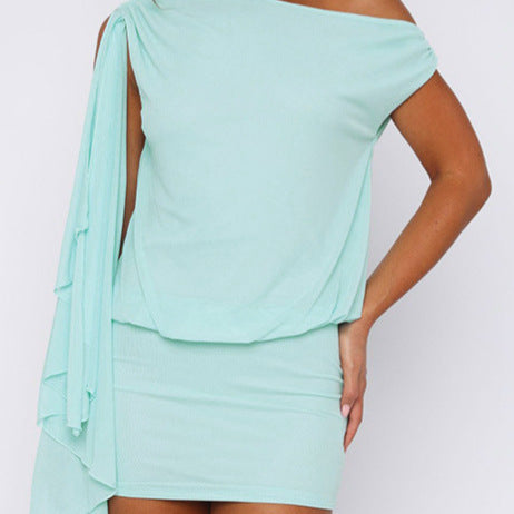 Damen Asymmetrisches Kurzarmkleid mit modernen Rüschendetails EB