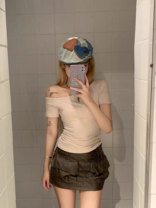 EB | Schräge Schulter Off-Shoulder Kurzarm
