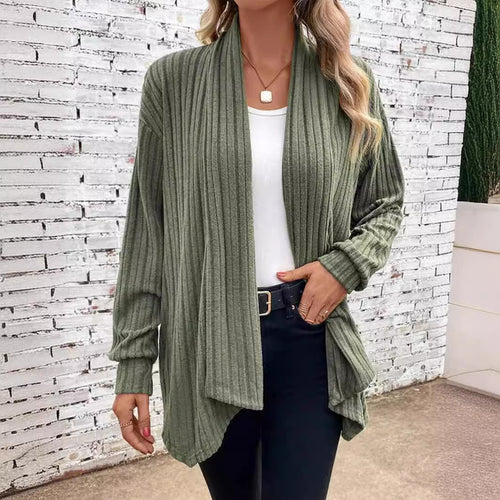 Damen offener Strickcardigan mit vertikalen Streifen EB