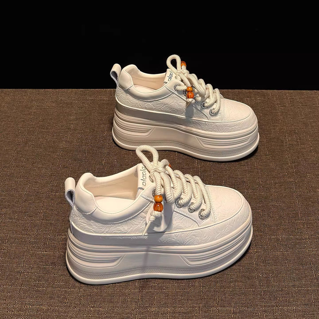 Damen modische Plateau Sneakers mit dekorativen Schnürsenkeln und strukturiertem Obermaterial EB