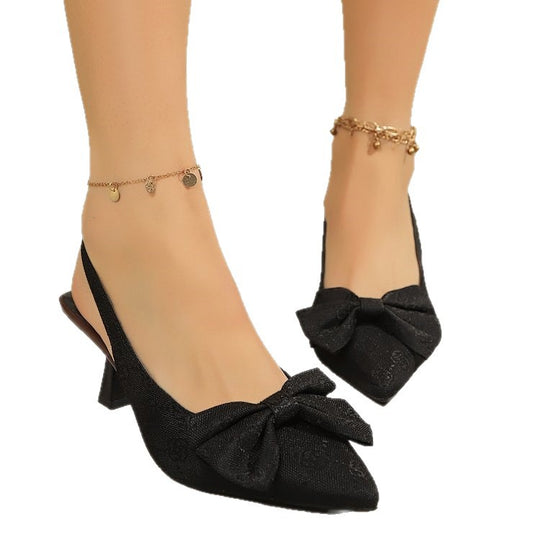 Damen Slingback-Pumps mit dekorativem Schleifen-Design und bequemem Blockabsatz EB