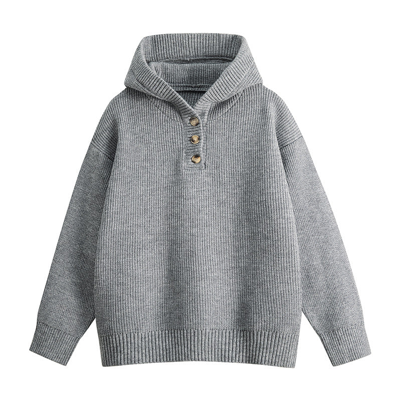 Damen Hochwertiger Strickpullover mit Stehkragen und Knopfdetails EB