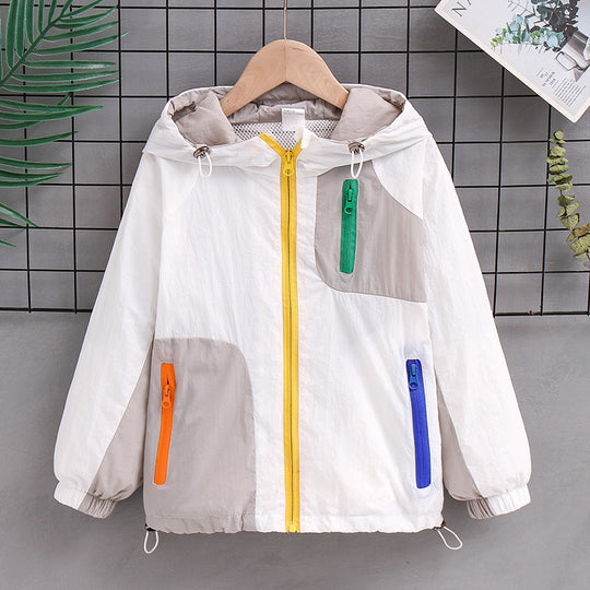 Damen nan leichte Kapuzen-Colorblock-Outdoorjacke mit Mesh-Futter und Mehrfach-Reißverschlusstaschen R&B