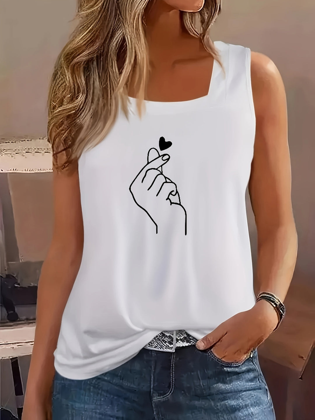 Damen ärmelloses T-Shirt mit kreativem Handdesign EB